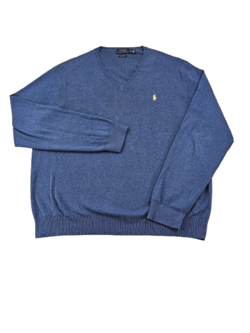 Polo Ralph Lauren Pima Cotton V-Neck Sweater Yellow Pony Men's XL Blue Pullover